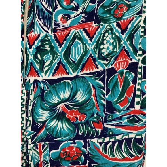 Joe Kealoha Women Dress Size Medium M Teal Blue Aloha Shift Short Sleeve Zip - Picture 5 of 6